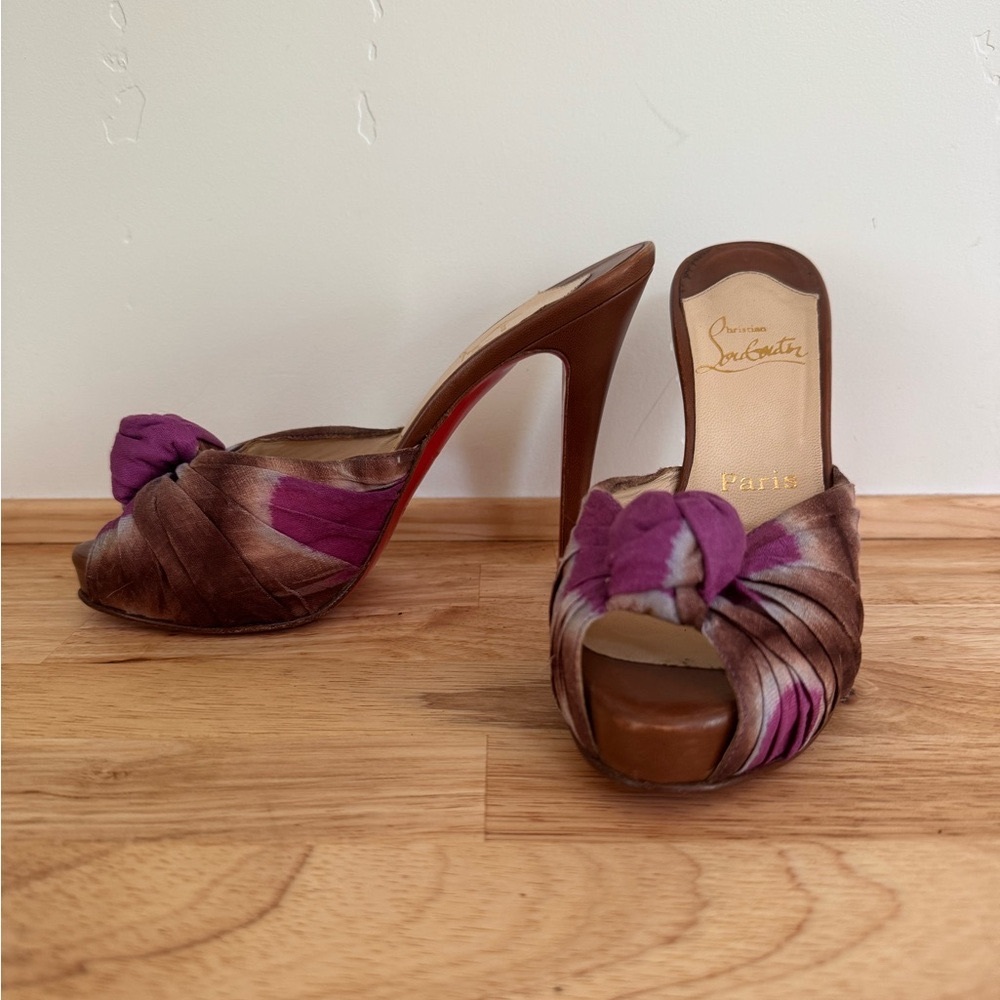 Christian Louboutin Women's Brown and Purple Peep Toe Heels